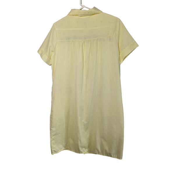 Vintage 60s 70s Lightweight Floral Embroidered Snap House Coat Yellow Large - Picture 2 of 4